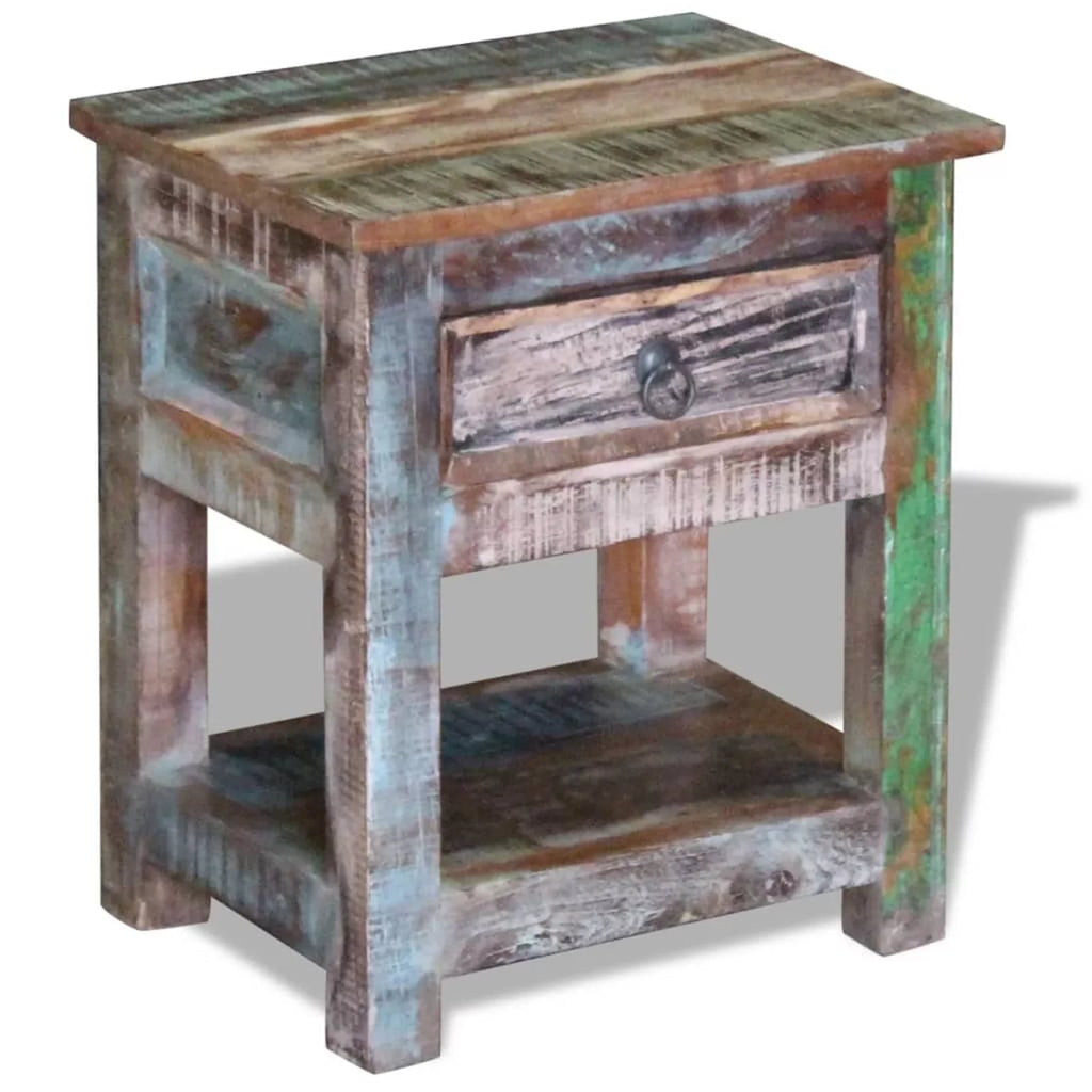 Reclaimed Wood End Side Table with Drawer and Storage Shelf A4622