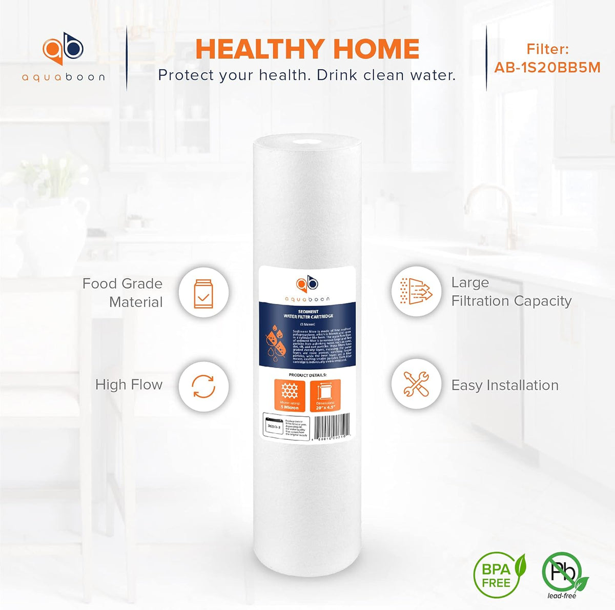 20 x 4.5 Whole House Water Filter System with Bracket and 5 Micron Sediment Filter Cartridge D363347