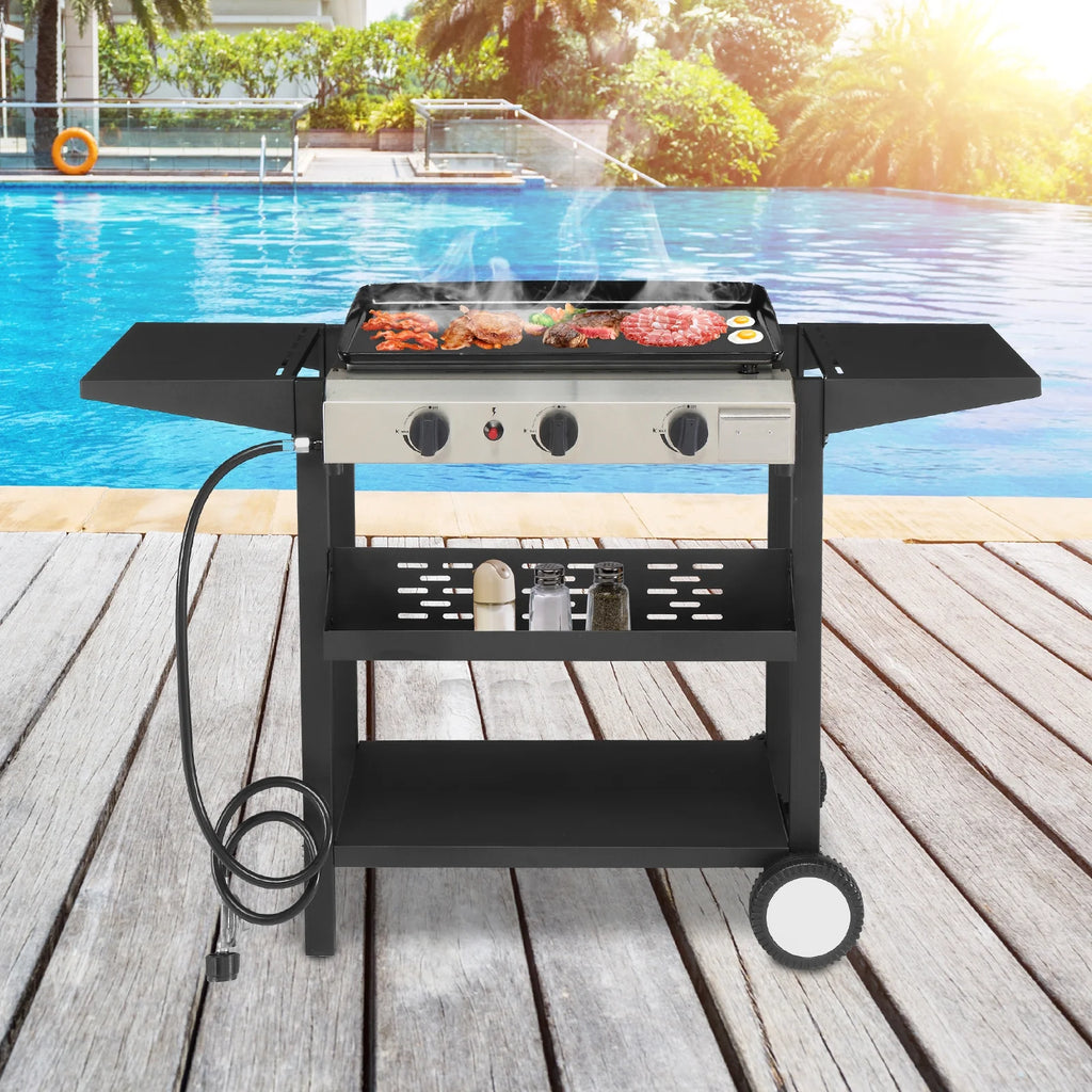 3 Burner Propane Gas Grill 30000 BTU with Side Shelves I59615