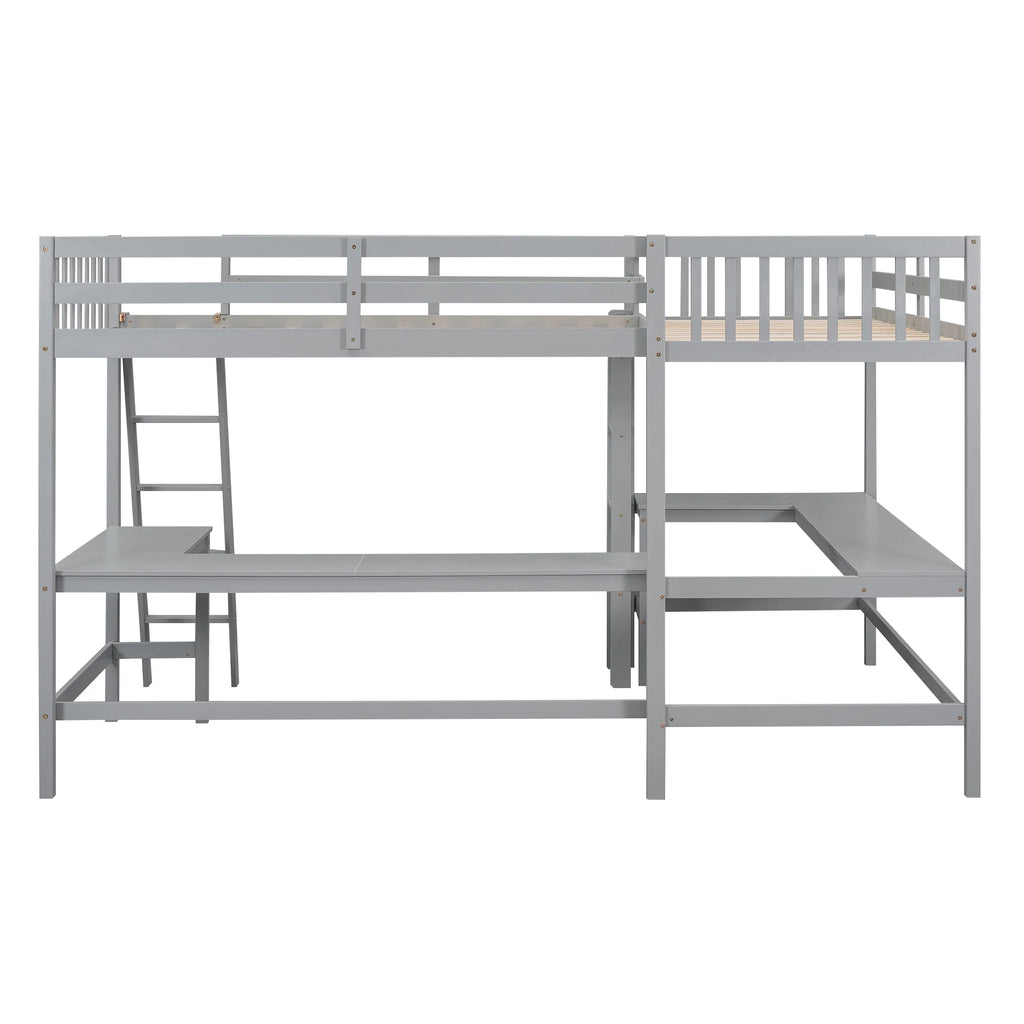 Twin Size L-Shaped Loft Bed with Desk, Ladder and Guardrails L68487