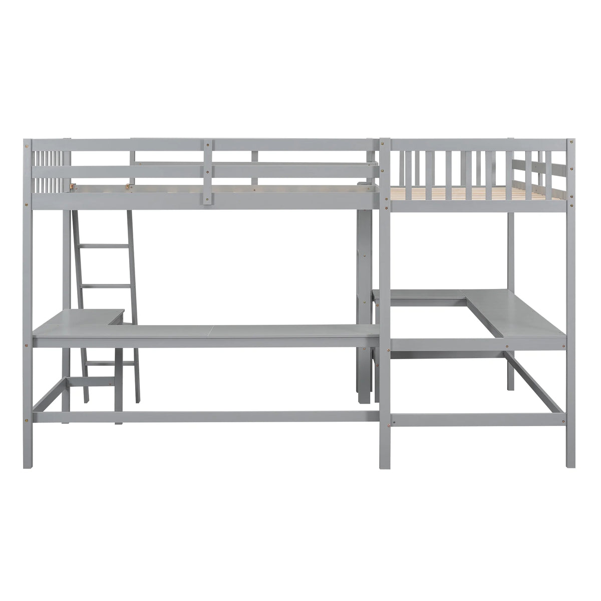 Twin Size L-Shaped Loft Bed with Desk, Ladder and Guardrails L68487
