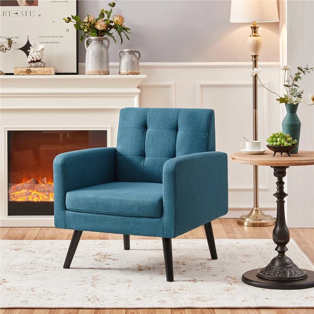 Yellow Tufted Accent Arm Chair with Rubber Wood Leg C497