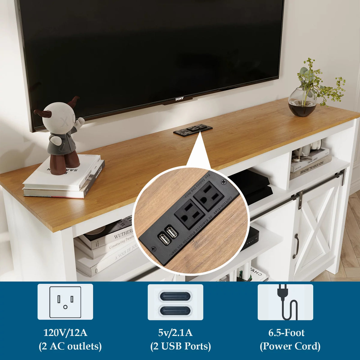 White TV Stand for 65 inch TVs E9894