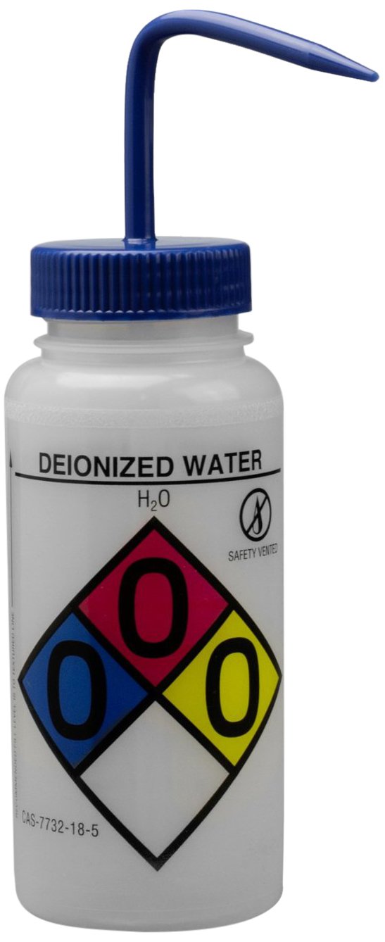 Deionized Water Wash Bottles, 500ml (16oz), Polyethylene, Blue Polypropylene Cap, Pack of 4 X670