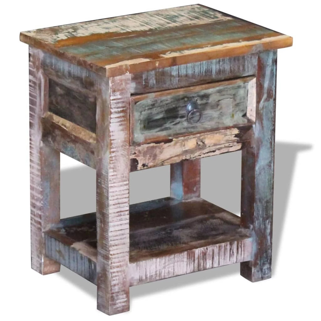 Reclaimed Wood End Side Table with Drawer and Storage Shelf A4622