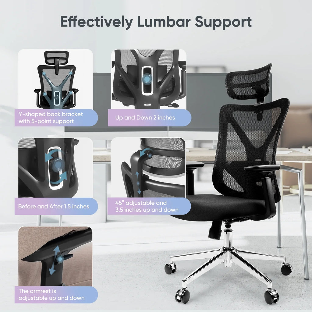 Black Ergonomic High Back Office Chair with Lumbar Support U177965