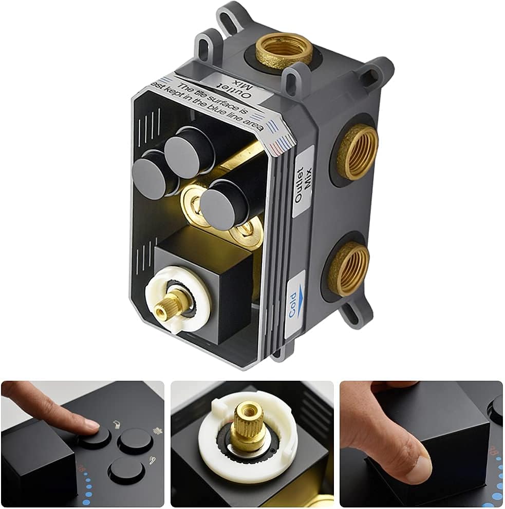 Matte Black 3-Way Thermostatic Shower Diverter Mixer Valve Trim K629