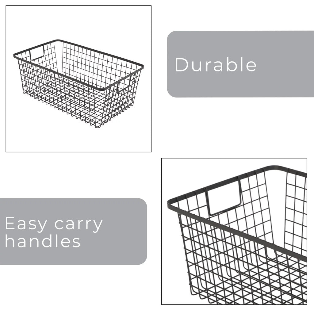 Black Set of 4 Nestable Basket Organizer with Handles V6746