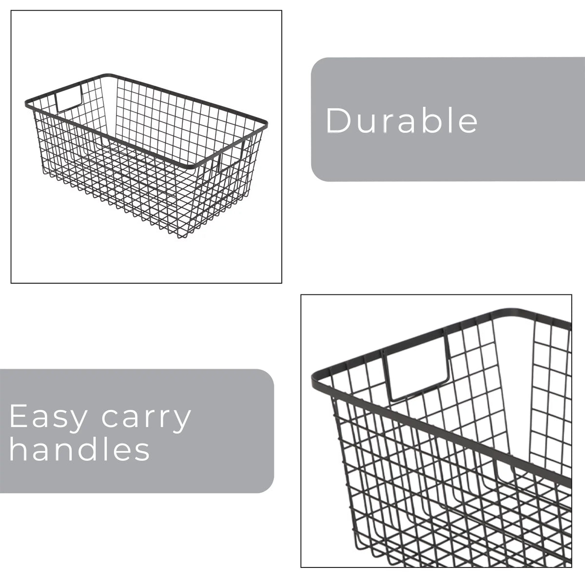 Black Set of 4 Nestable Basket Organizer with Handles V6746