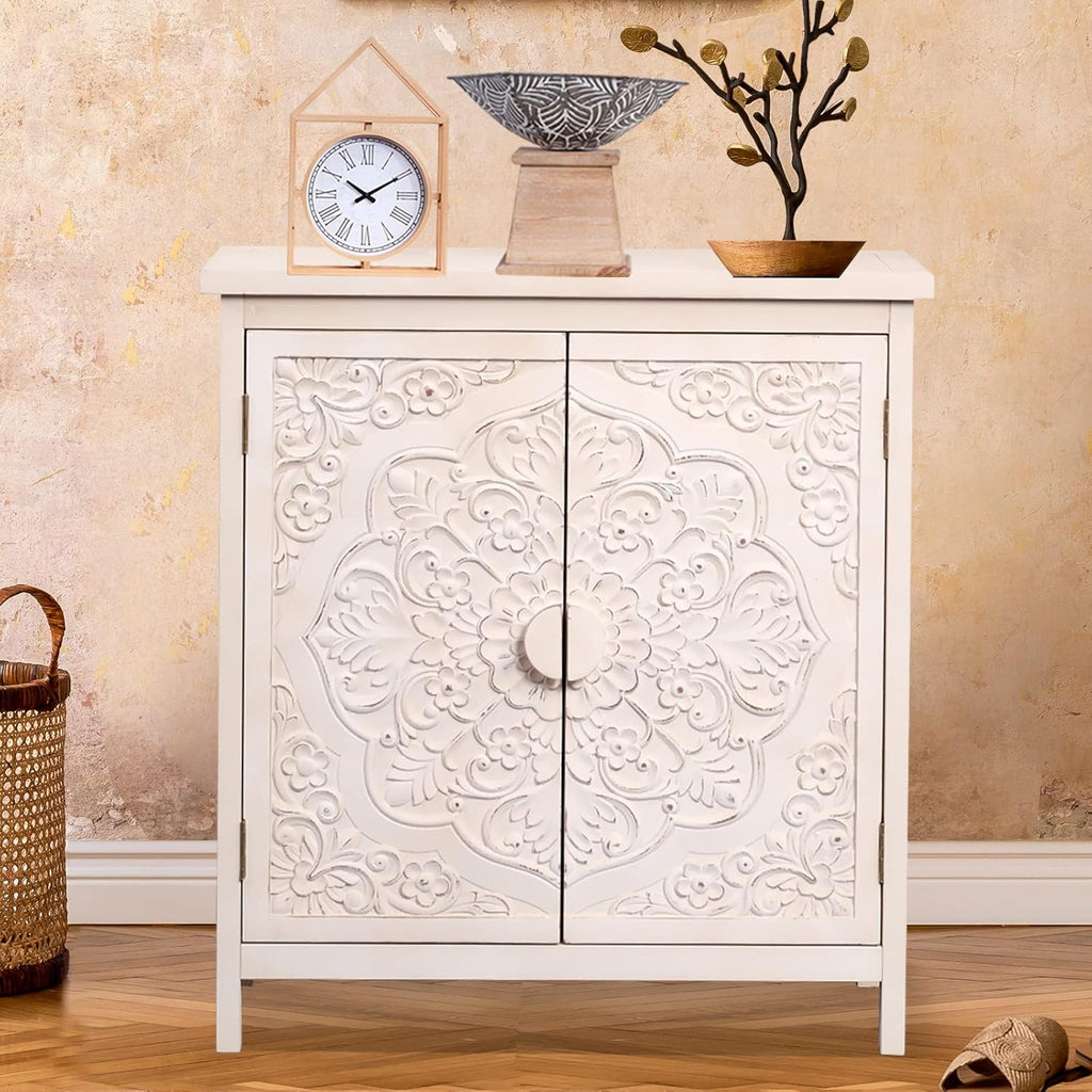Black and White Wood Accent Cabinet with Doors S63775