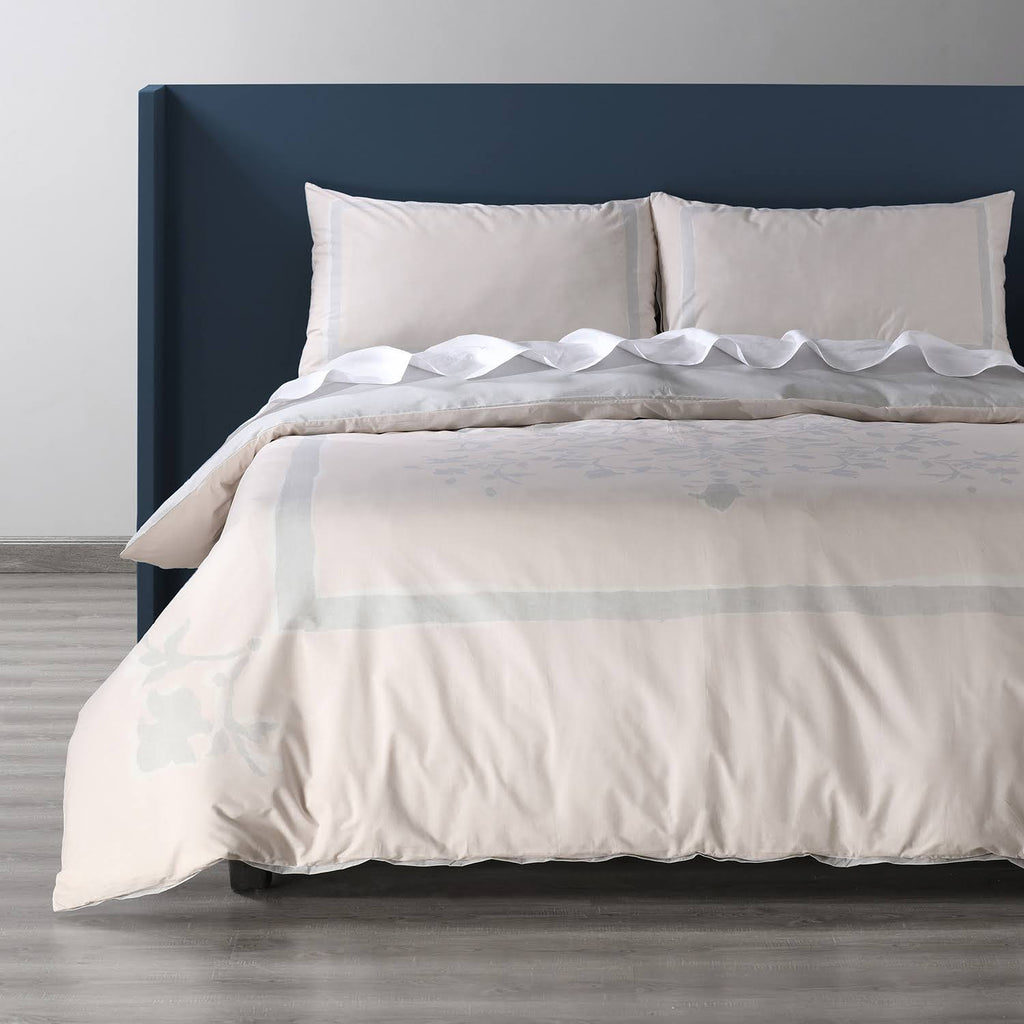 Grey and Tan Cotton Percale Reversible Duvet Cover Set - Queen X2255