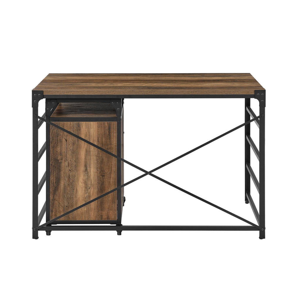 Angle Iron Writing Desk with 2 Drawer Filing Cabinet Reclaimed Barnwood A694157