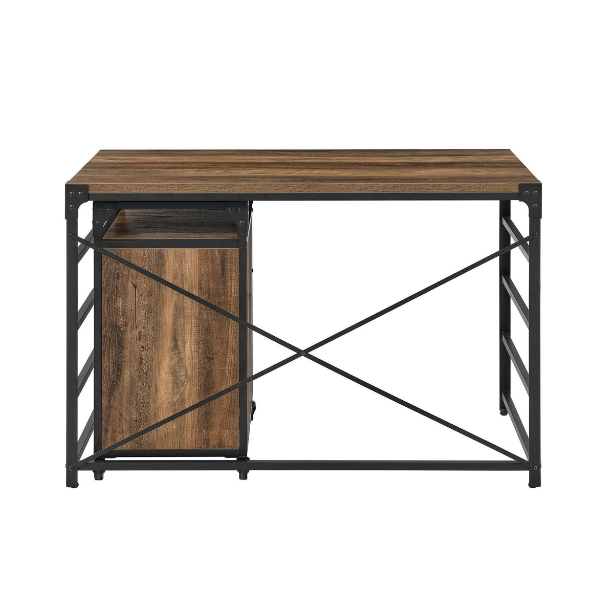 Angle Iron Writing Desk with 2 Drawer Filing Cabinet Reclaimed Barnwood A694157