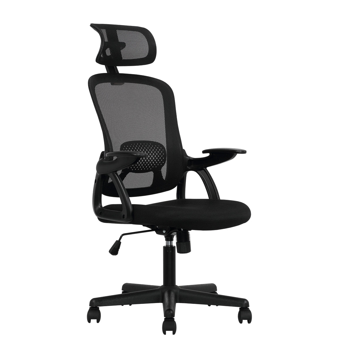 Black Fabric Ergonomic Office Chair with Adjustable Headrest Q531840