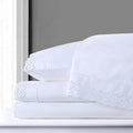 White King Size 100% Combed Cotton Percale Sheets Set with Deep Pocket Embroidered Eyelet Lace M146