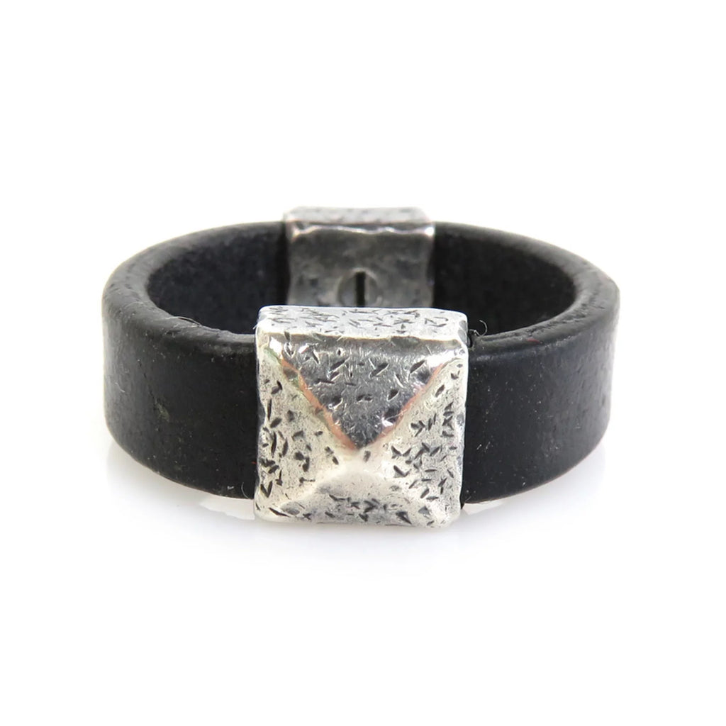 Pre-Owned Black Silver 925 Leather Ring L886897