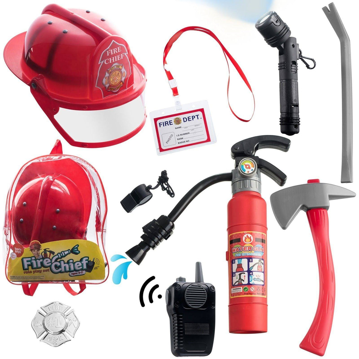 10 Pcs Fireman Toys Costume and Role Play Accessories with Bag Y147774