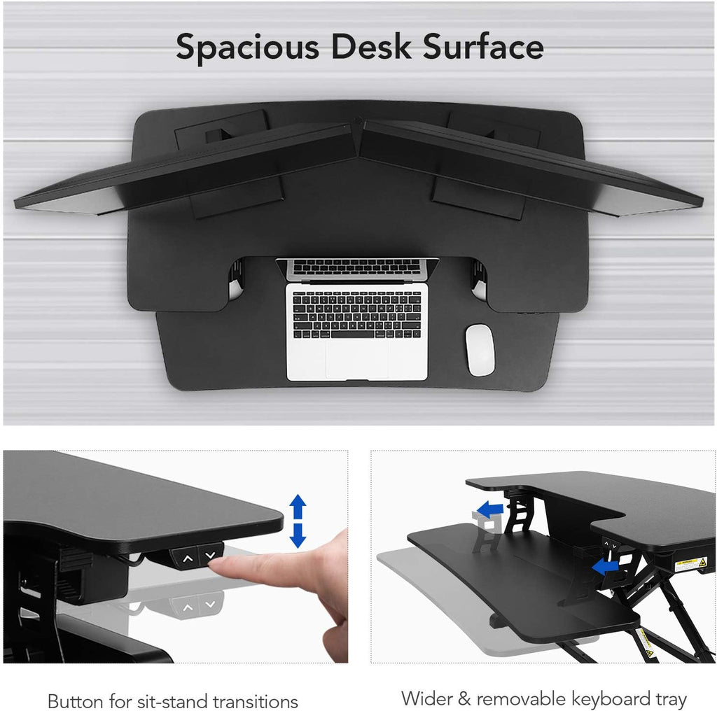 Motorized Standing Desk Converter 36" Wide Electric Stand up Desk Riser Black Height Adjustable Desk Y19128