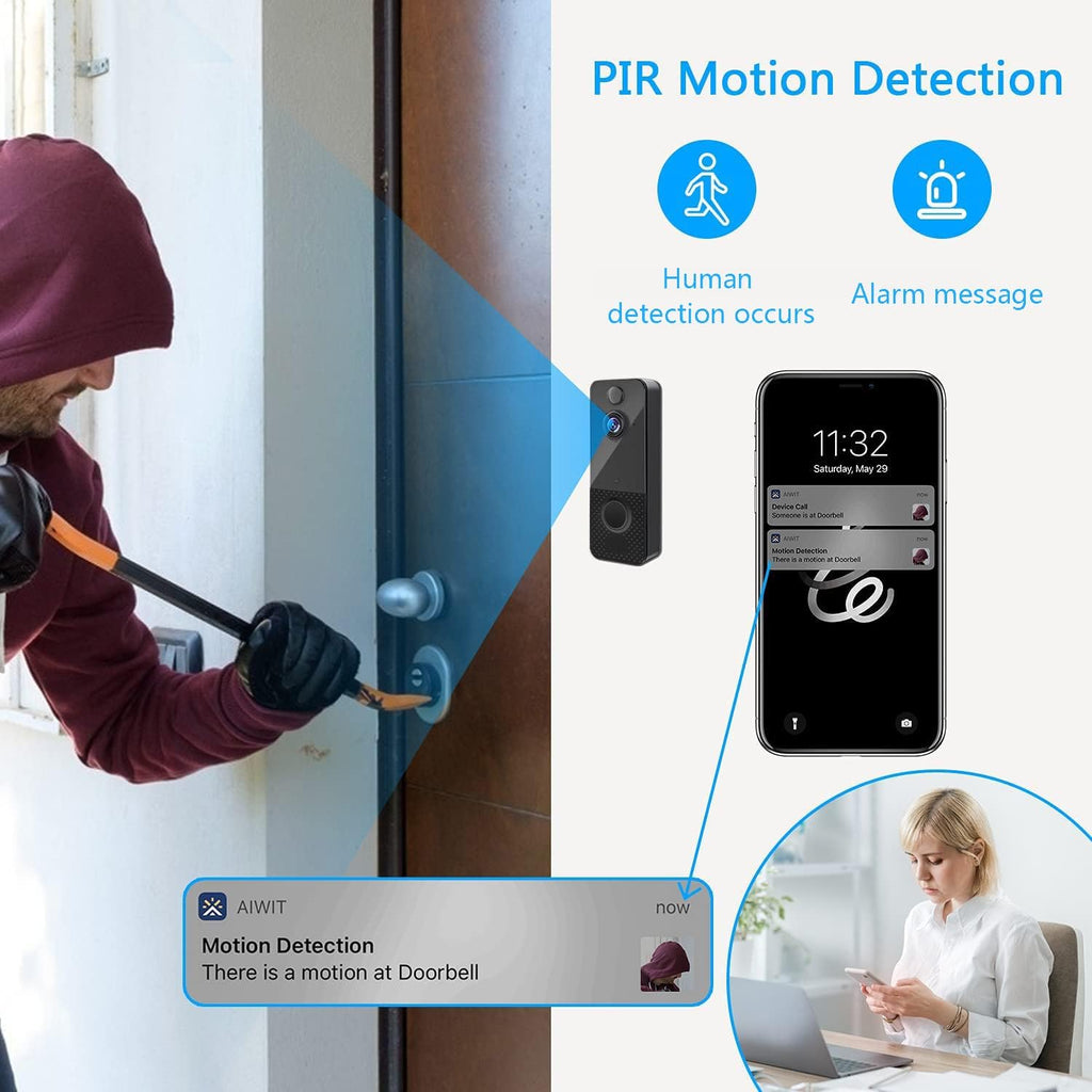 Wireless 1080P HD Video Doorbell with Chime, 2-Way Audio, Night Vision, IP65 Weatherproof, Pack of 2 J597173