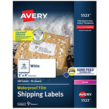 Waterproof Shipping Labels, 2 inch x 4 inch, 500 White Laser Labels B924
