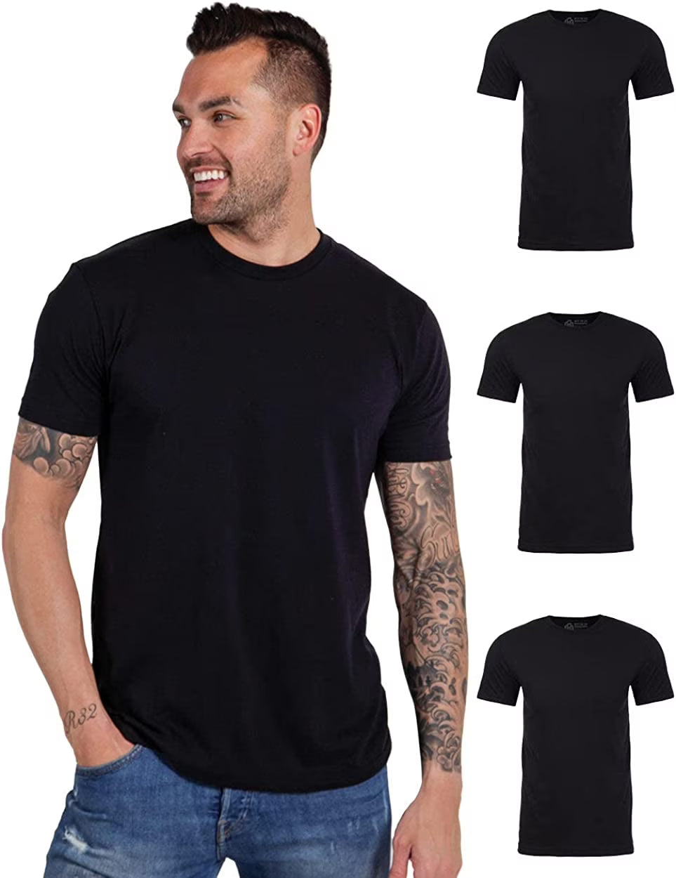Men's Plain Crewneck T-Shirts 3-Packs, Soft & Fitted, S - 4XL K37631