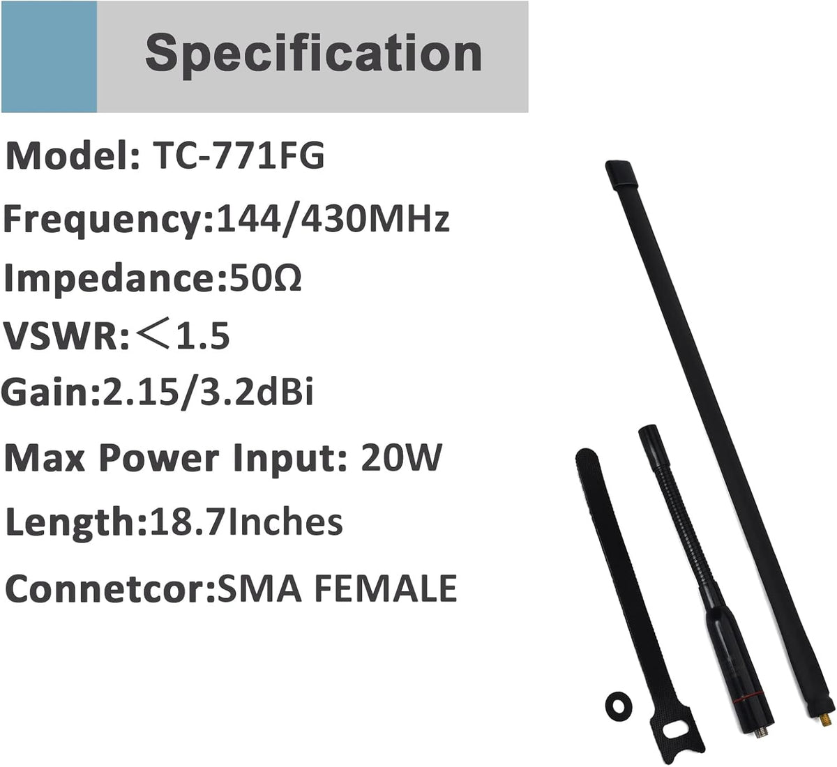Tactical Foldable Whip Antenna, SMA-Female, VHF UHF 144/430Mhz, Gooseneck Antenna R737460
