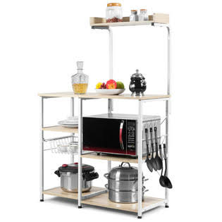 4-Tier Vintage Kitchen Baker's Rack with Basket and 5 Hooks V78780