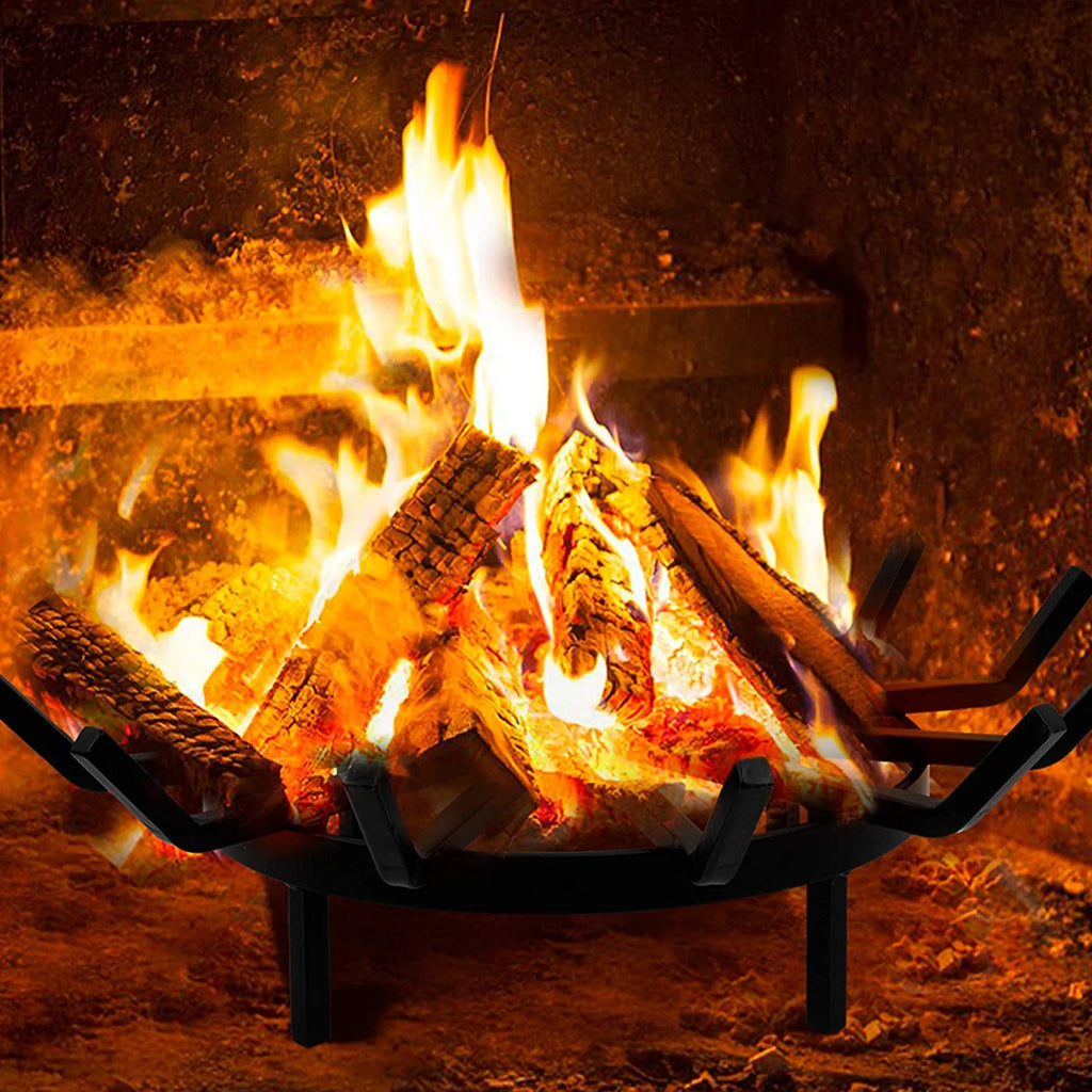 24in Wrought Iron Fire Grate Heavy Duty Black Fireplace Stove Burning Rack Holder 4Legs R981