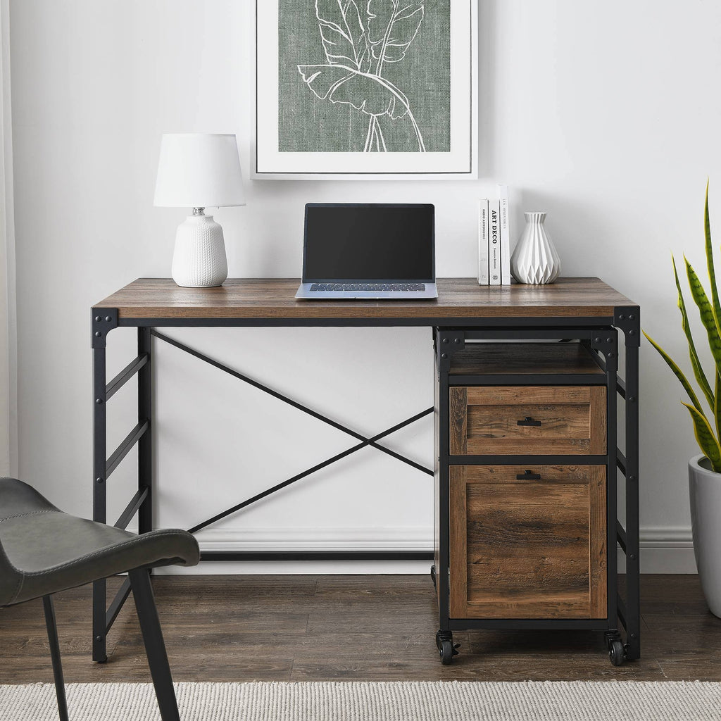 Angle Iron Writing Desk with 2 Drawer Filing Cabinet Reclaimed Barnwood A694157