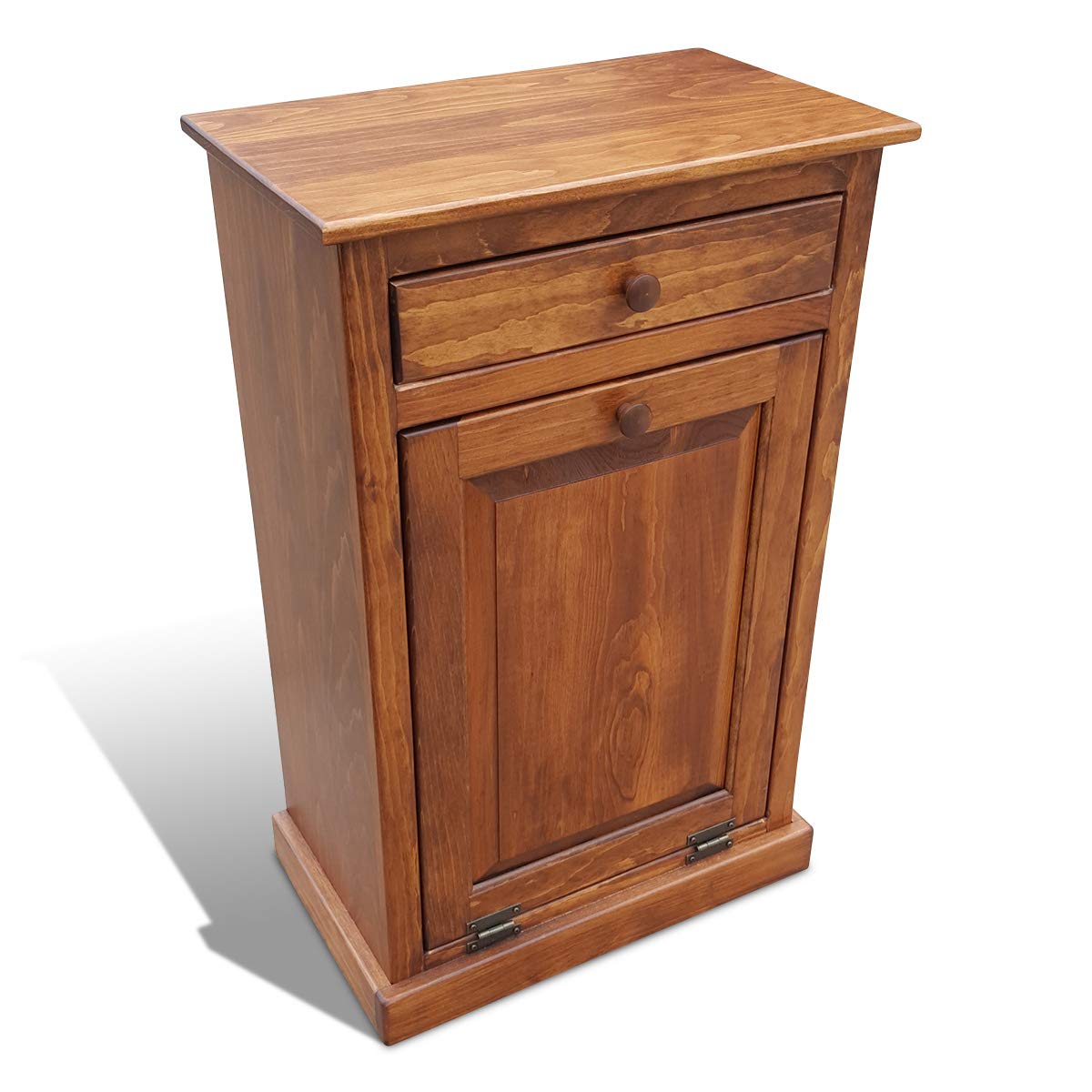 Pewter Solid Wood Trash Bin Cabinet with Drawer I53277