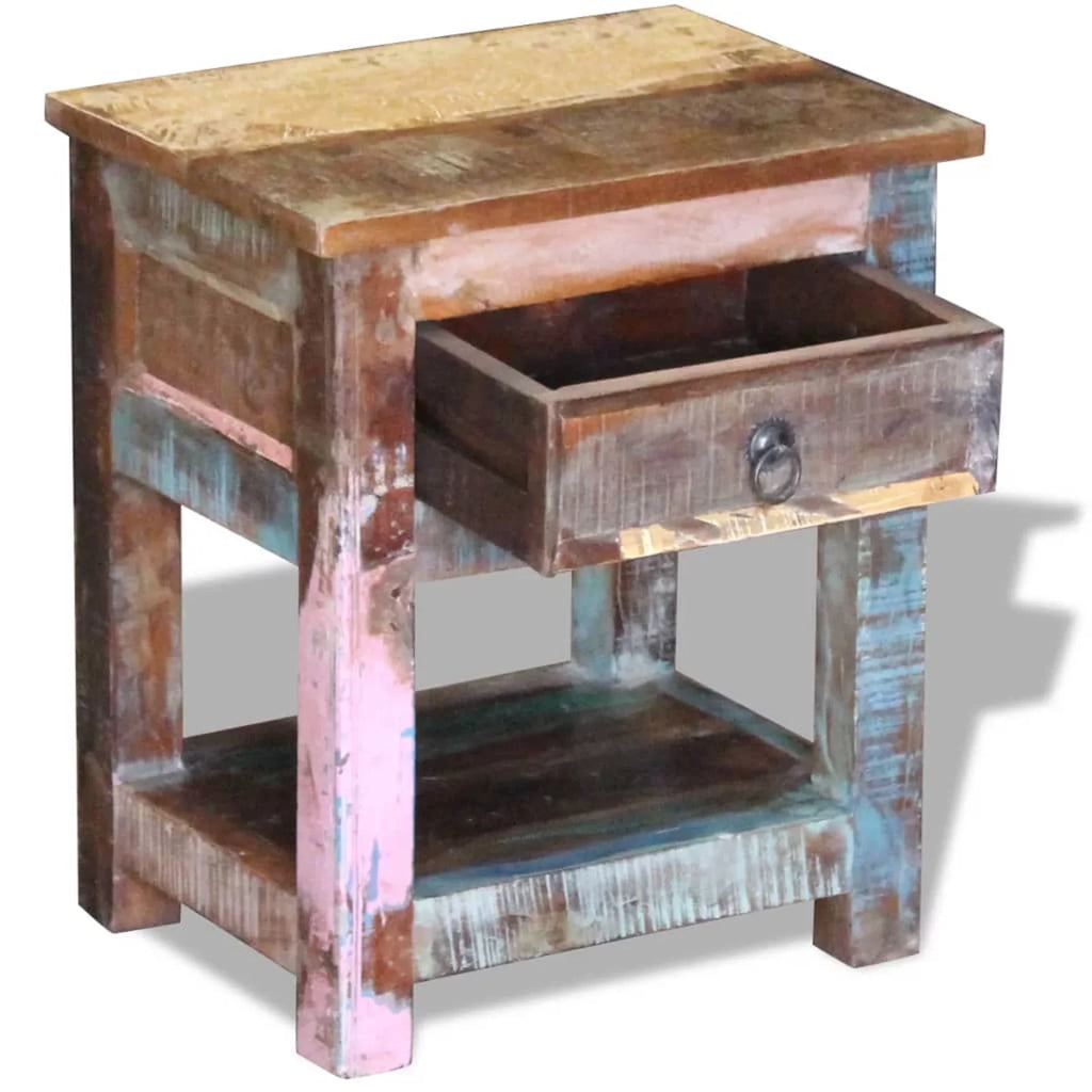 Reclaimed Wood End Side Table with Drawer and Storage Shelf A4622