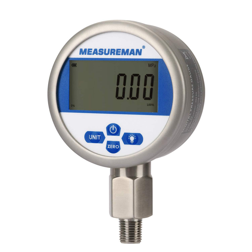 3-1/8 dial Digital Hydraulic Industrial Precision Pressure Gauge with 1/4NPT Lower Mount, Stainless Steel Case, 0-10000psi/bar, 0.4%, Battery Powered, with LED Light J57740