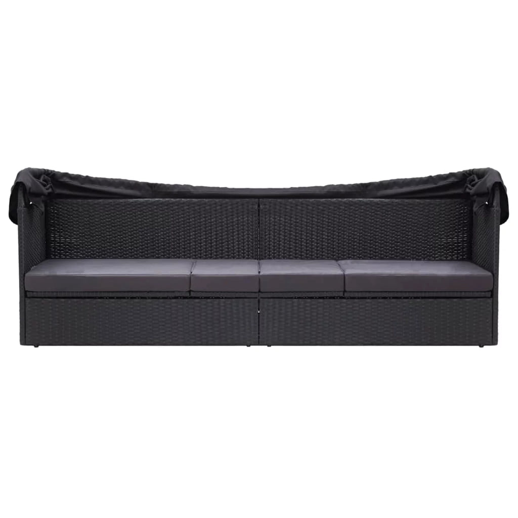 Black Poly Rattan Sun Lounger with Canopy and Cushion X38991