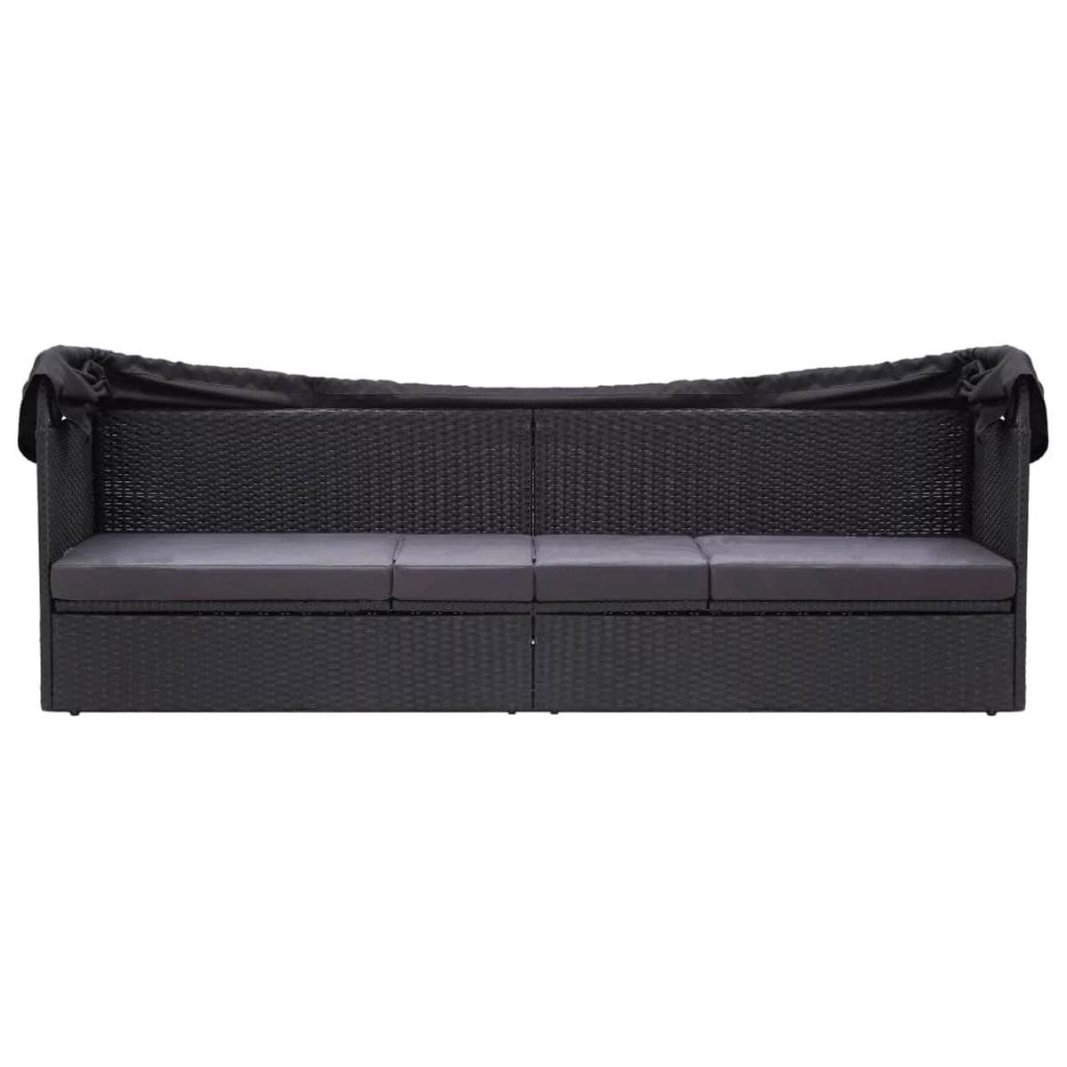 Black Poly Rattan Sun Lounger with Canopy and Cushion X38991