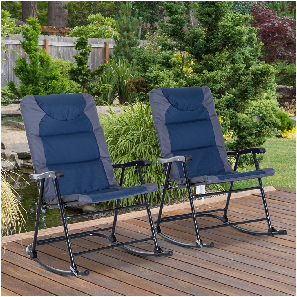 Blue Folding Padded Outdoor Camping Rocking Chair Set X295570