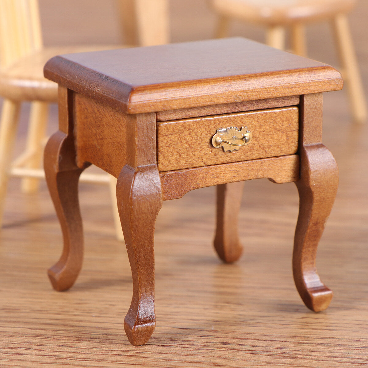 1:12 Walnut Color Wooden Bedside Table Miniature Furniture F2612