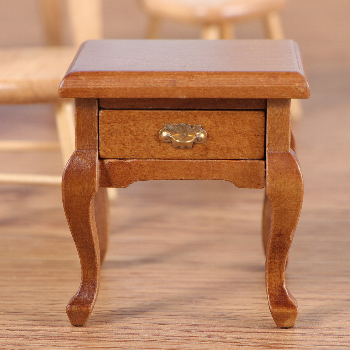 1:12 Walnut Color Wooden Bedside Table Miniature Furniture F2612
