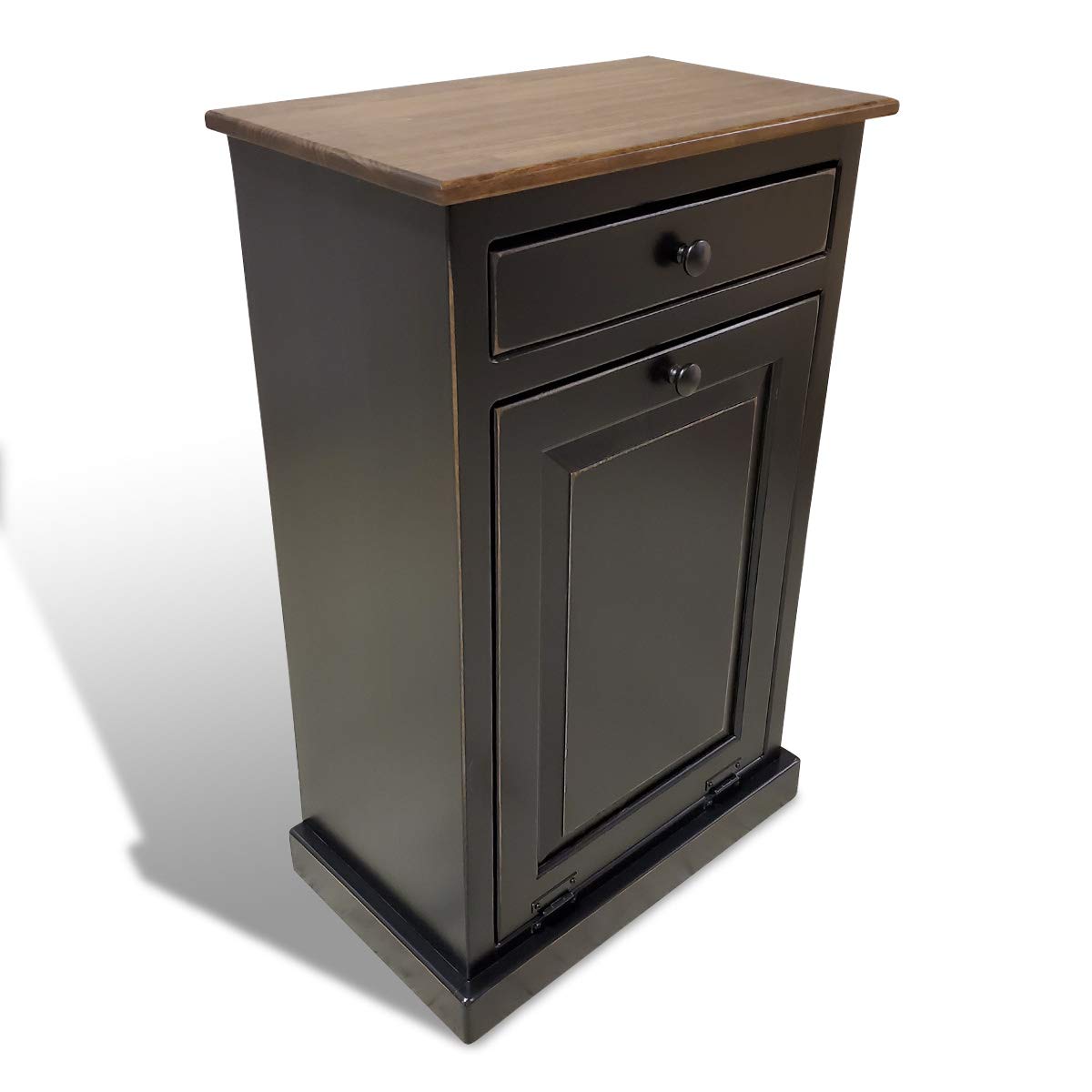 Pewter Solid Wood Trash Bin Cabinet with Drawer I53277