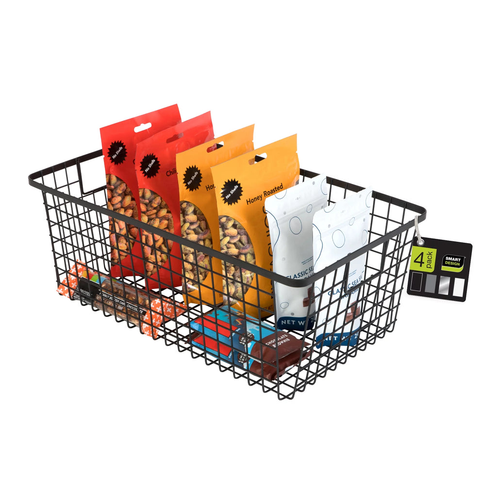 Black Set of 4 Nestable Basket Organizer with Handles V6746