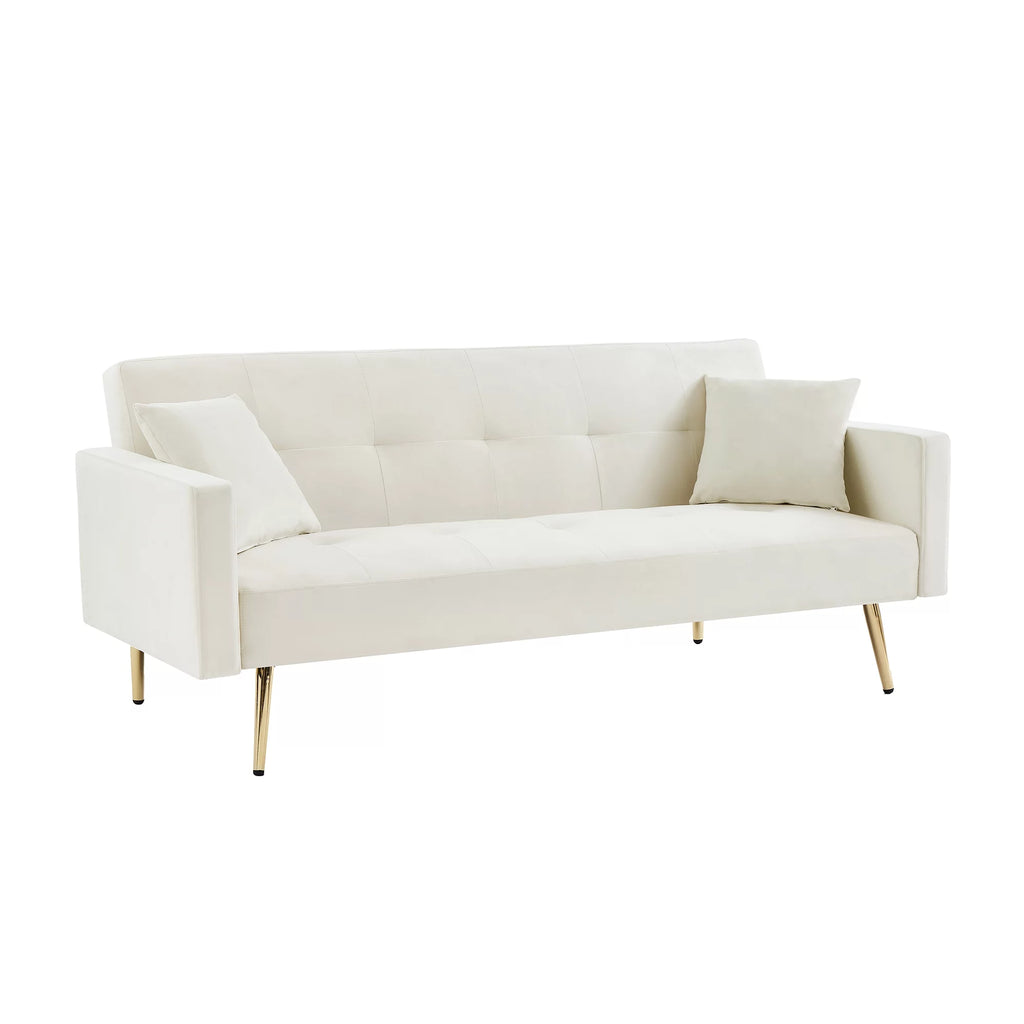 Cream White Velvet Convertible Futon Sofa Bed G9850