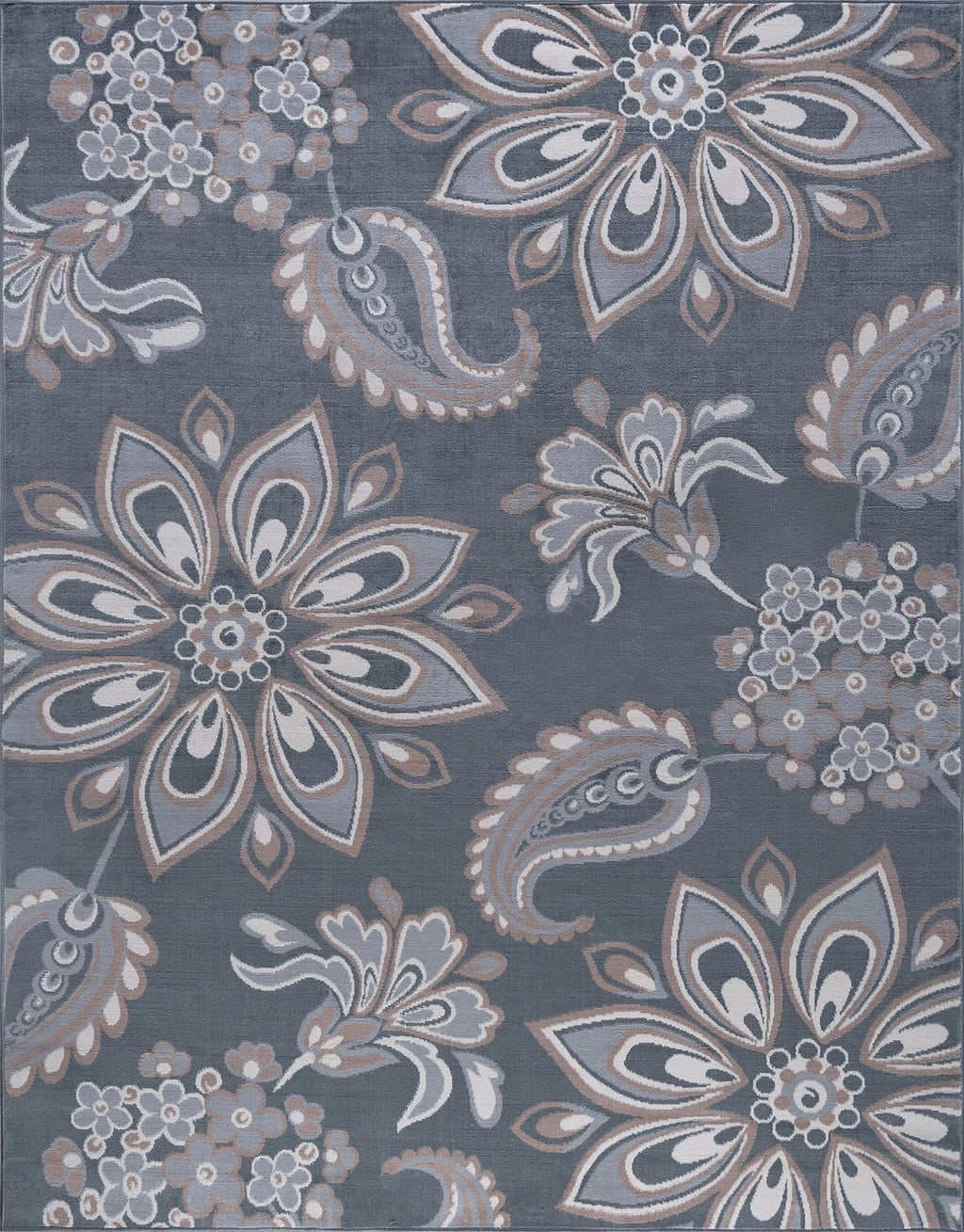5' x 7' Gray and Cream Polypropylene Indoor Area Rug B4443