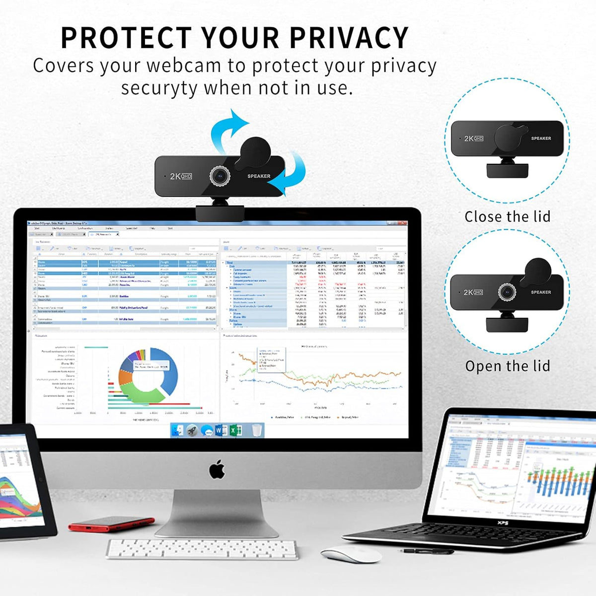 2K QHD USB Webcam with Dual Microphones and Speakers, Pack of 2 R6312