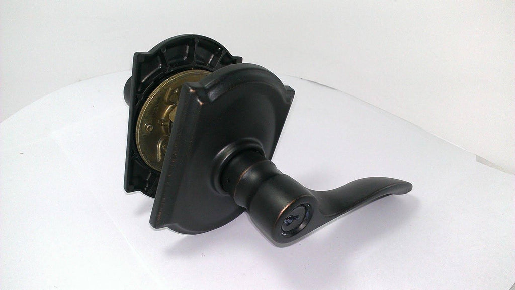 Champagne Camelot Rose Keyed Entry Lock with Latch and Strike, Aged Bronze Finish R518236